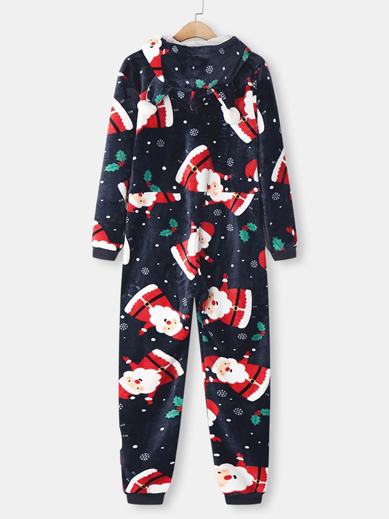 Kvinner Jul Julenissen Med Trykk Flanell Ear Design Hette Onesies Langermet Pyjamas