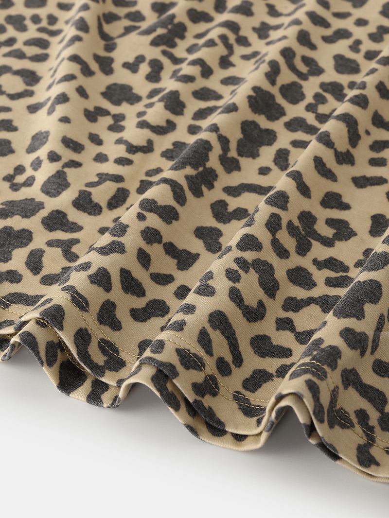 Kvinner Leopard Ermeløse Softies Rund Hals Løs Pyjamassett