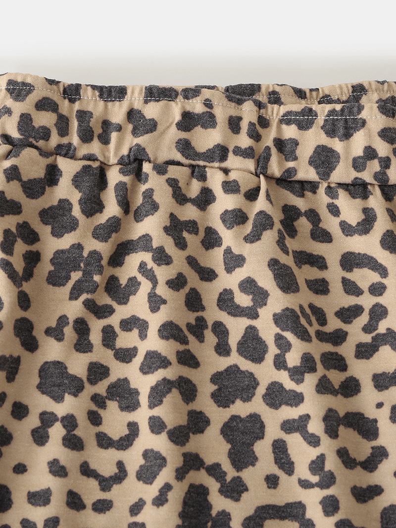 Kvinner Leopard Ermeløse Softies Rund Hals Løs Pyjamassett