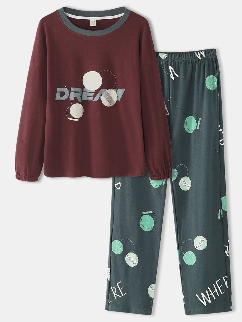 Kvinner Letter Dot Med Trykk Drop Shoulder Pullover Pullover Hjem Fritids Pyjamas