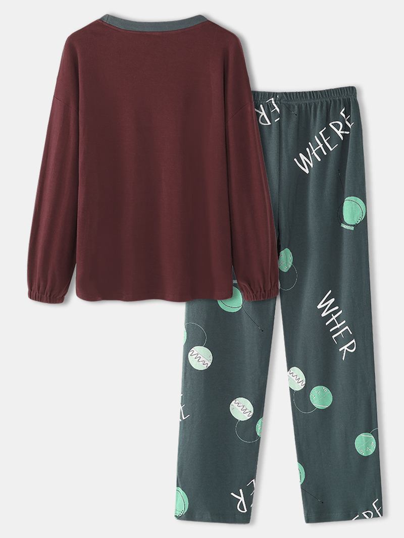 Kvinner Letter Dot Med Trykk Drop Shoulder Pullover Pullover Hjem Fritids Pyjamas