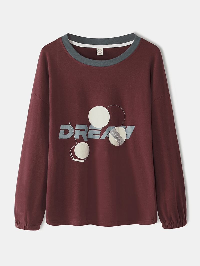 Kvinner Letter Dot Med Trykk Drop Shoulder Pullover Pullover Hjem Fritids Pyjamas