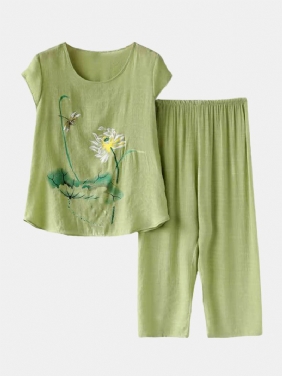 Kvinner Planter Med Trykk Plus Size Pyjamas Myk Pustende Sommer Loungewear