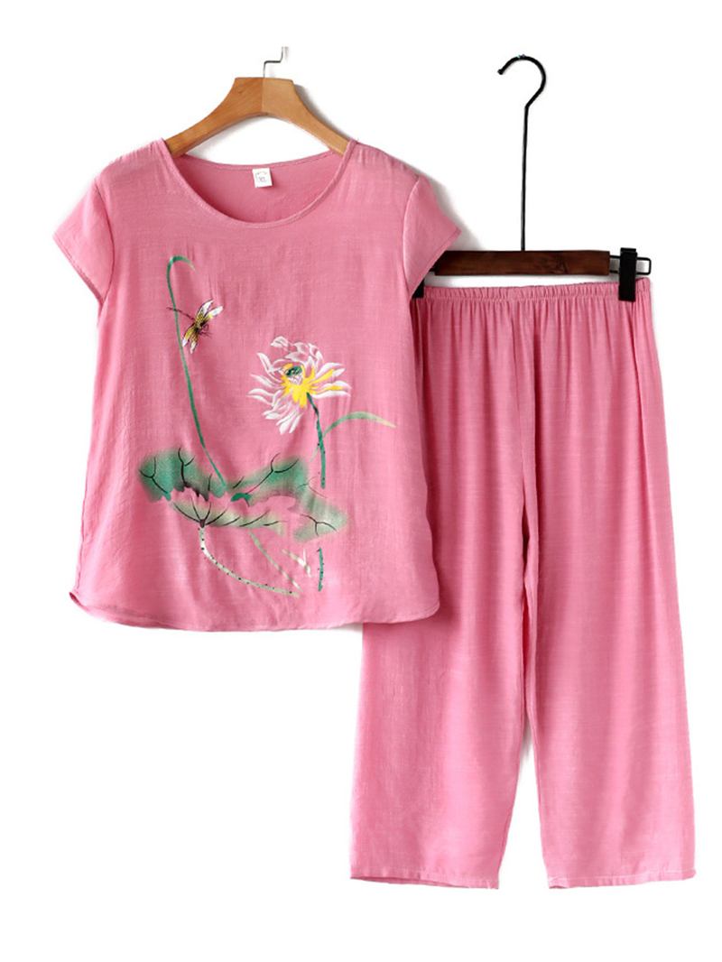 Kvinner Planter Med Trykk Plus Size Pyjamas Myk Pustende Sommer Loungewear