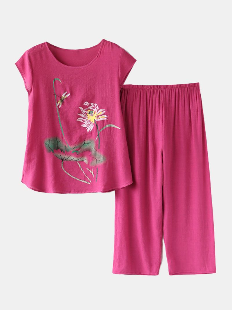 Kvinner Planter Med Trykk Plus Size Pyjamas Myk Pustende Sommer Loungewear