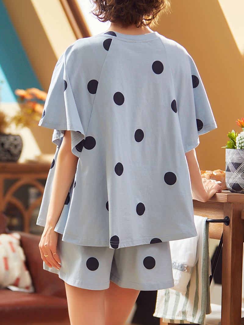 Kvinner Polka Dot Med Trykk Rund Hals Kortermet Shorts Fritids Pyjamas Sett