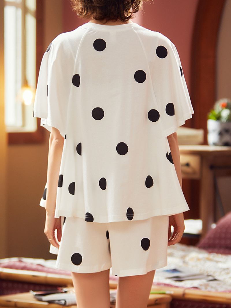 Kvinner Polka Dot Med Trykk Rund Hals Kortermet Shorts Fritids Pyjamas Sett