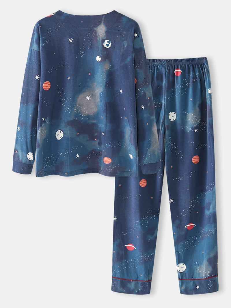 Kvinner Stjernehimmel Med Trykk Søt Pullover Løs Elastisk Midje Tegneserie Hjem Pyjamas Sett