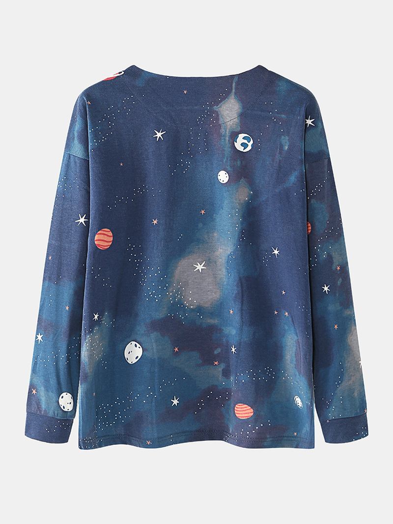 Kvinner Stjernehimmel Med Trykk Søt Pullover Løs Elastisk Midje Tegneserie Hjem Pyjamas Sett