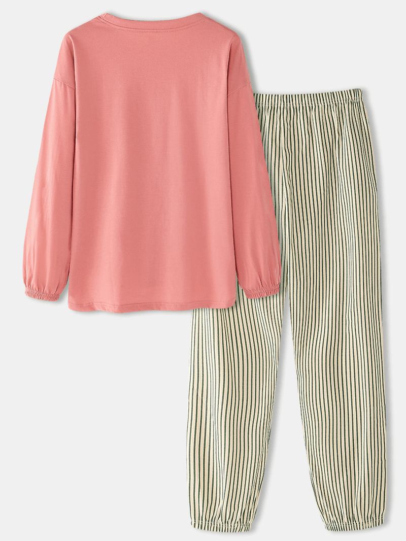 Kvinner Tegneserie Animal Med Trykk Bluse Stripe Jogger Bukser Bomull Hjem Fritids Pyjamas Set