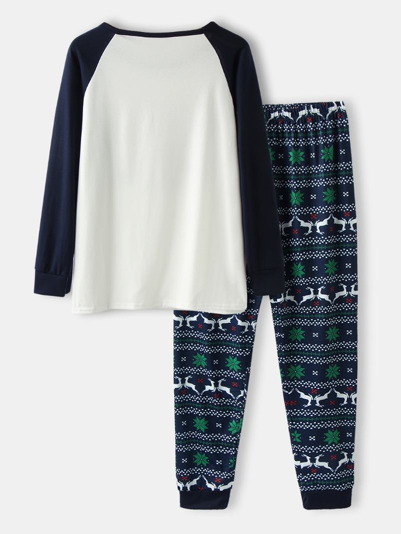 Kvinner Tegneserie Elg Med Trykk Raglan Sleeves Topptrykk Elastisk Midjebukser Hjem Christmas Pyjamas Set