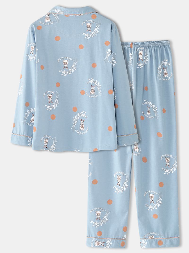 Kvinner Tegneserie Kanin & Polka Dot Med Trykk Skjorte Elastisk Midje Hjem Pyjamas Set