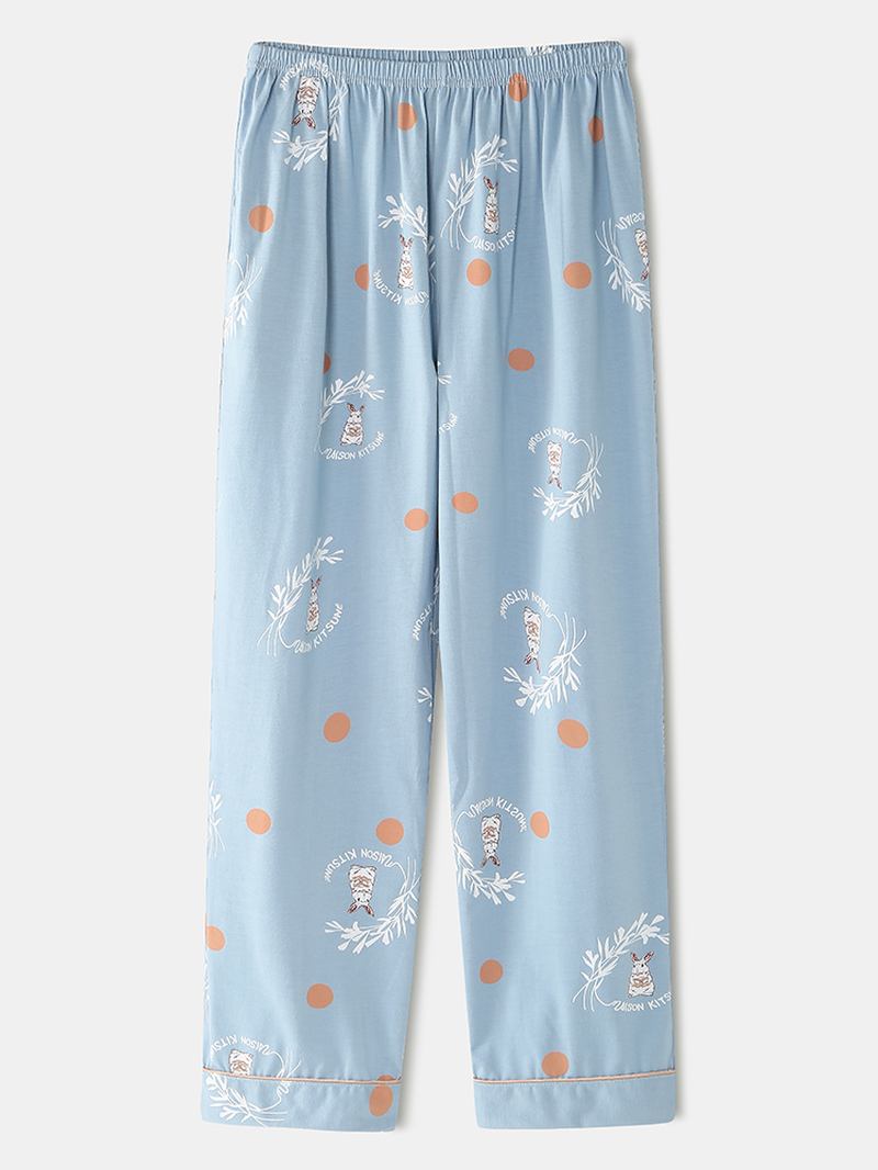 Kvinner Tegneserie Kanin & Polka Dot Med Trykk Skjorte Elastisk Midje Hjem Pyjamas Set