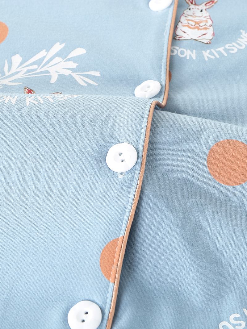 Kvinner Tegneserie Kanin & Polka Dot Med Trykk Skjorte Elastisk Midje Hjem Pyjamas Set