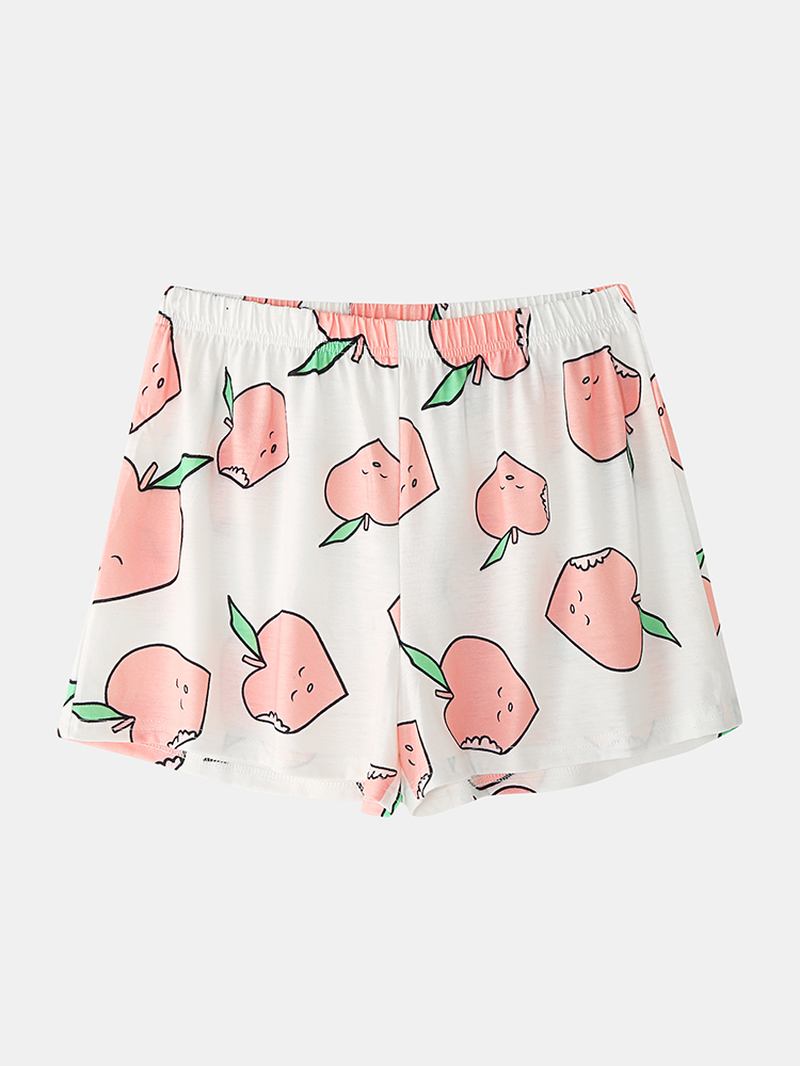 Kvinner Tegneserie Peach Med Trykk Kortermet Elastisk Midje Hjem Uformelt Pyjamassett