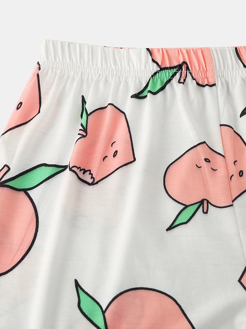 Kvinner Tegneserie Peach Med Trykk Kortermet Elastisk Midje Hjem Uformelt Pyjamassett