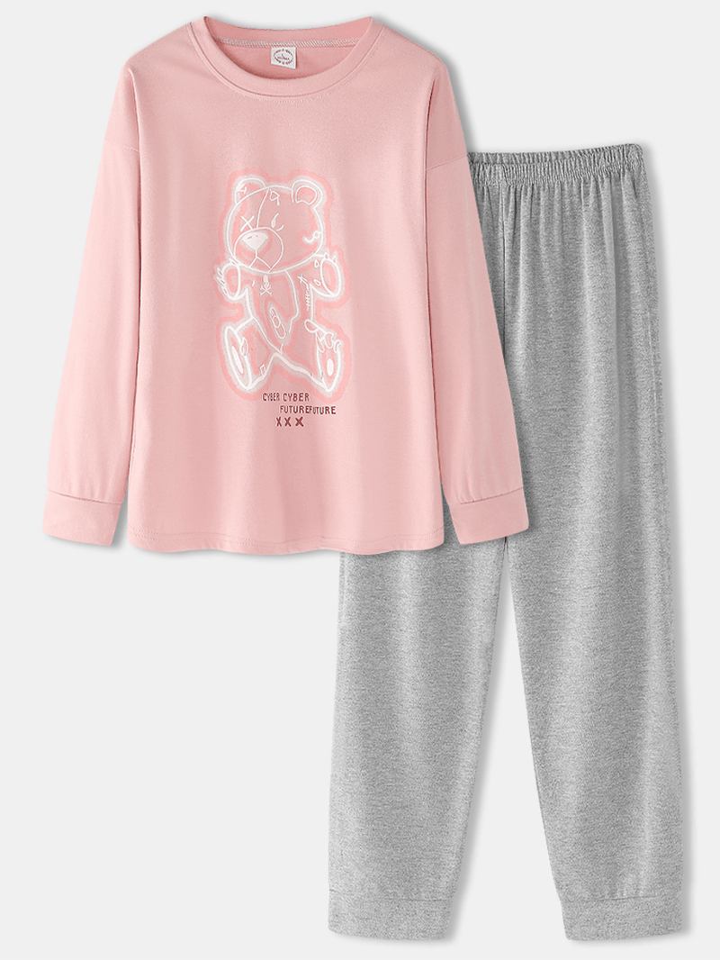 Kvinner Tegneserietrykk Rosa Pullover Elastisk Midjelomme Hjem Fritids Pyjamas