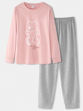 Kvinner Tegneserietrykk Rosa Pullover Elastisk Midjelomme Hjem Fritids Pyjamas