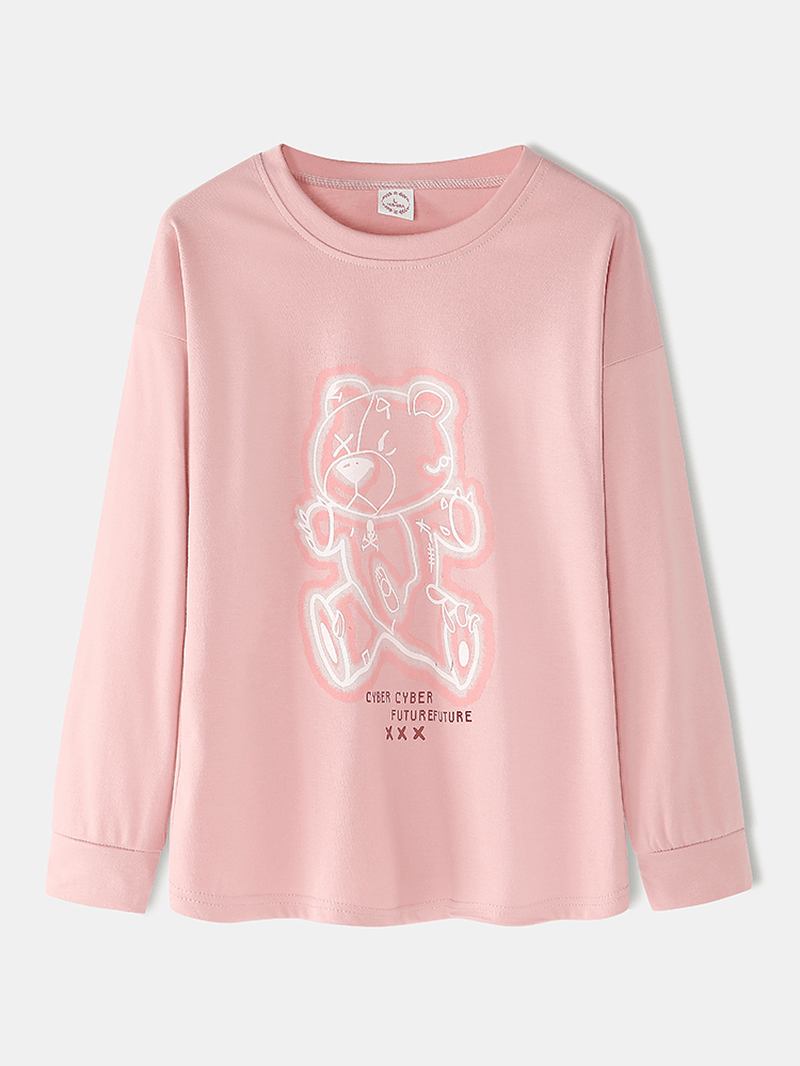 Kvinner Tegneserietrykk Rosa Pullover Elastisk Midjelomme Hjem Fritids Pyjamas