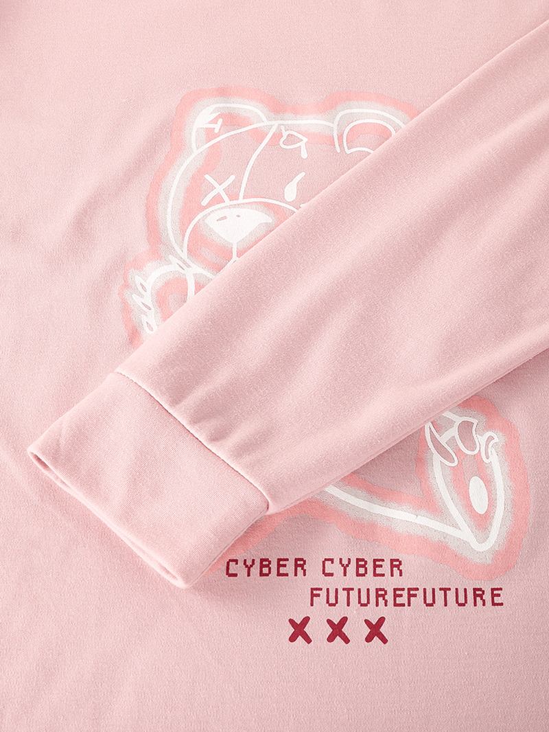 Kvinner Tegneserietrykk Rosa Pullover Elastisk Midjelomme Hjem Fritids Pyjamas