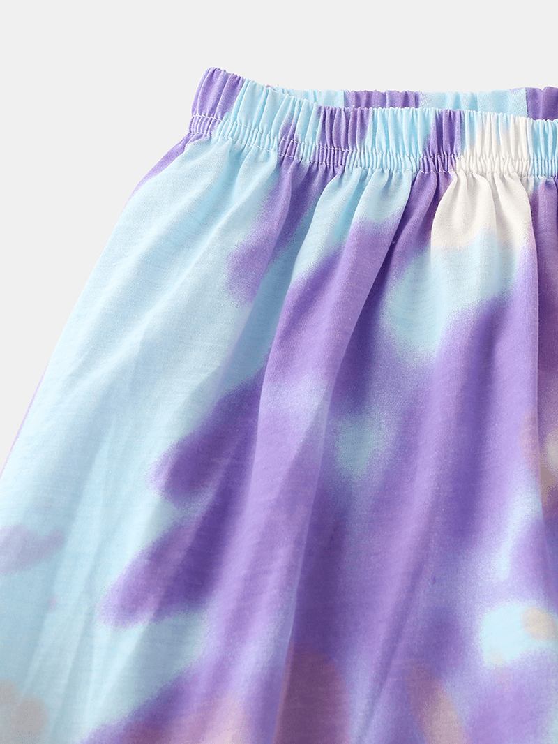 Kvinner Tie Dye Button Up Pocket Revere Krage Kortermet Hjemmepyjamassett