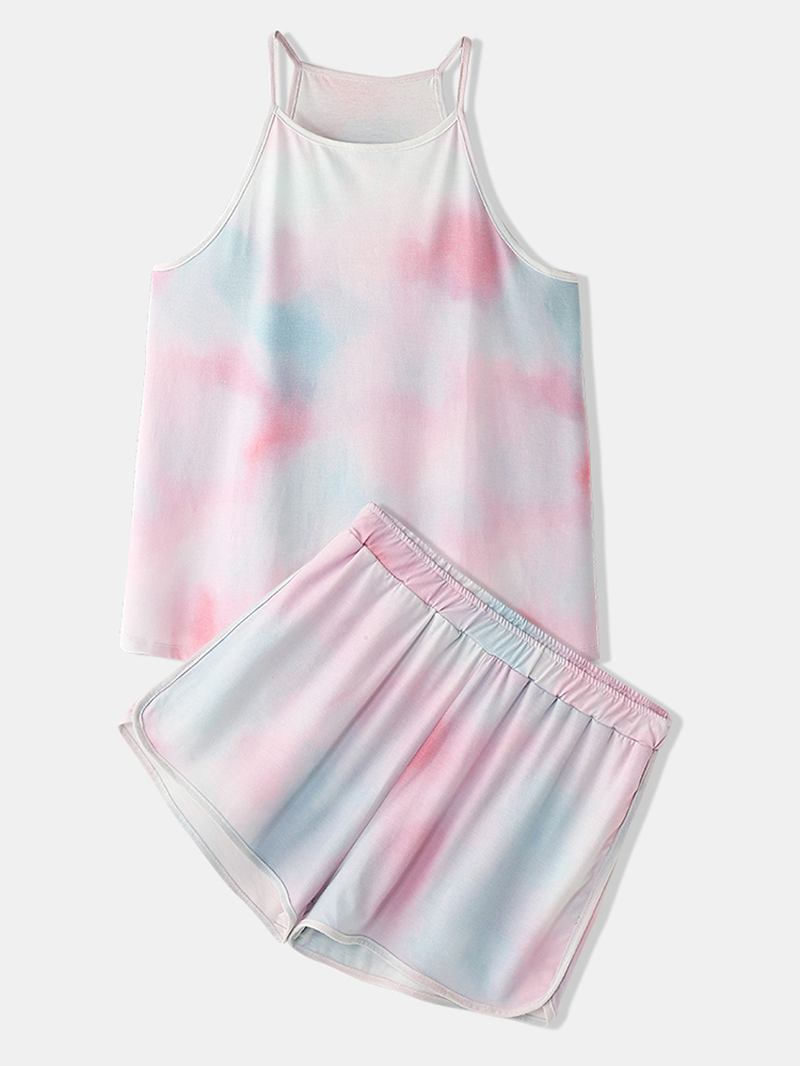 Kvinner Tie Dye Colorful Gradient Ermeløs Fritids Pyjamas Set