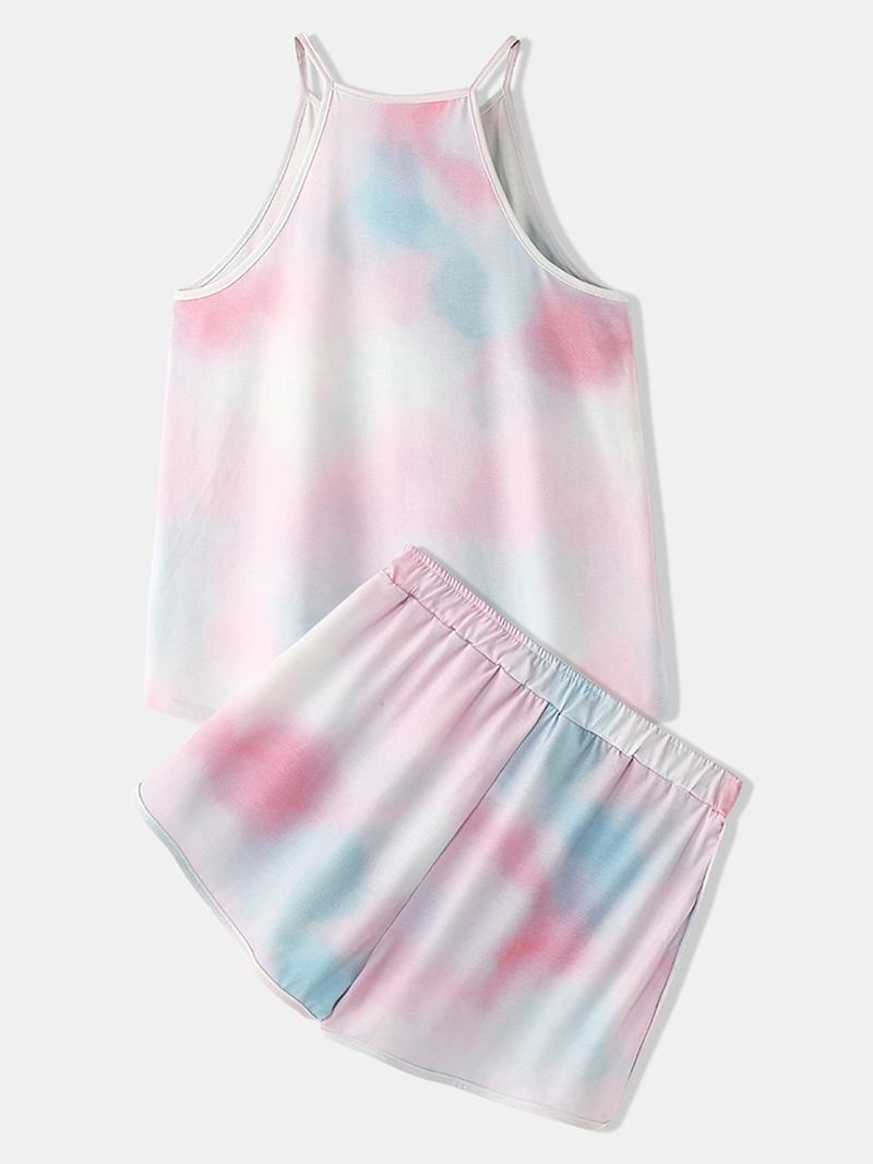 Kvinner Tie Dye Colorful Gradient Ermeløs Fritids Pyjamas Set