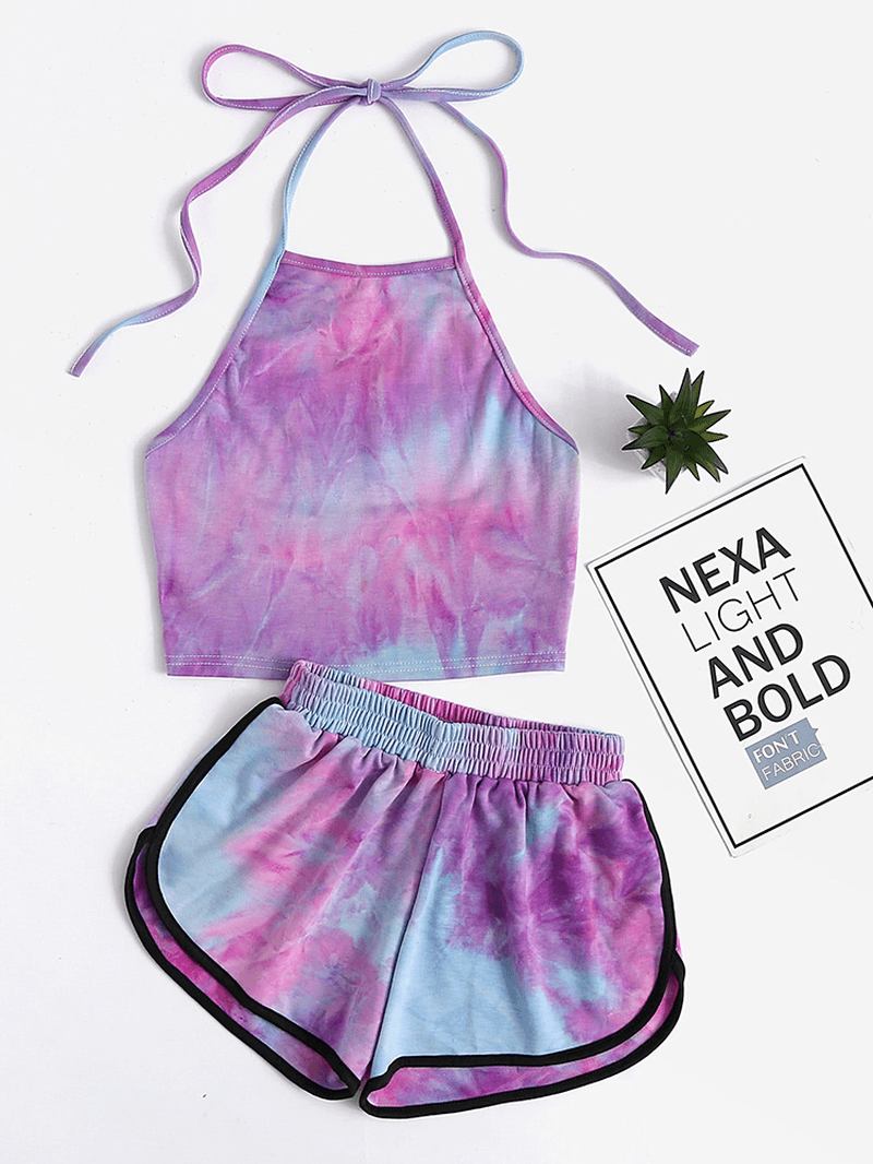 Kvinner Tie Dye Loungewear Halter High Neck Myk Cotton Pyjamas Short Sets