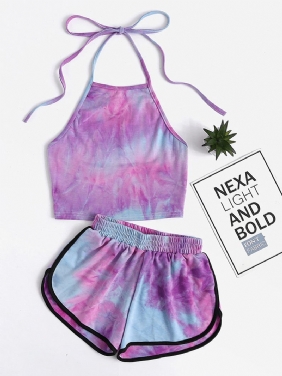 Kvinner Tie Dye Loungewear Halter High Neck Myk Cotton Pyjamas Short Sets