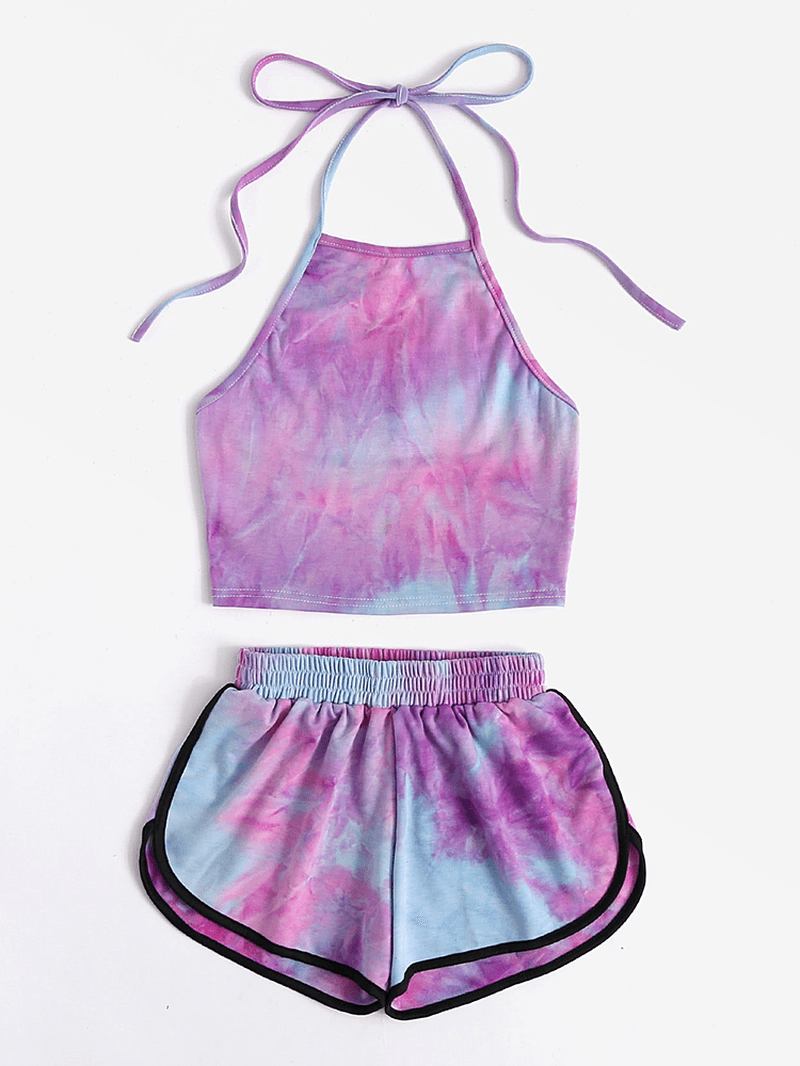 Kvinner Tie Dye Loungewear Halter High Neck Myk Cotton Pyjamas Short Sets