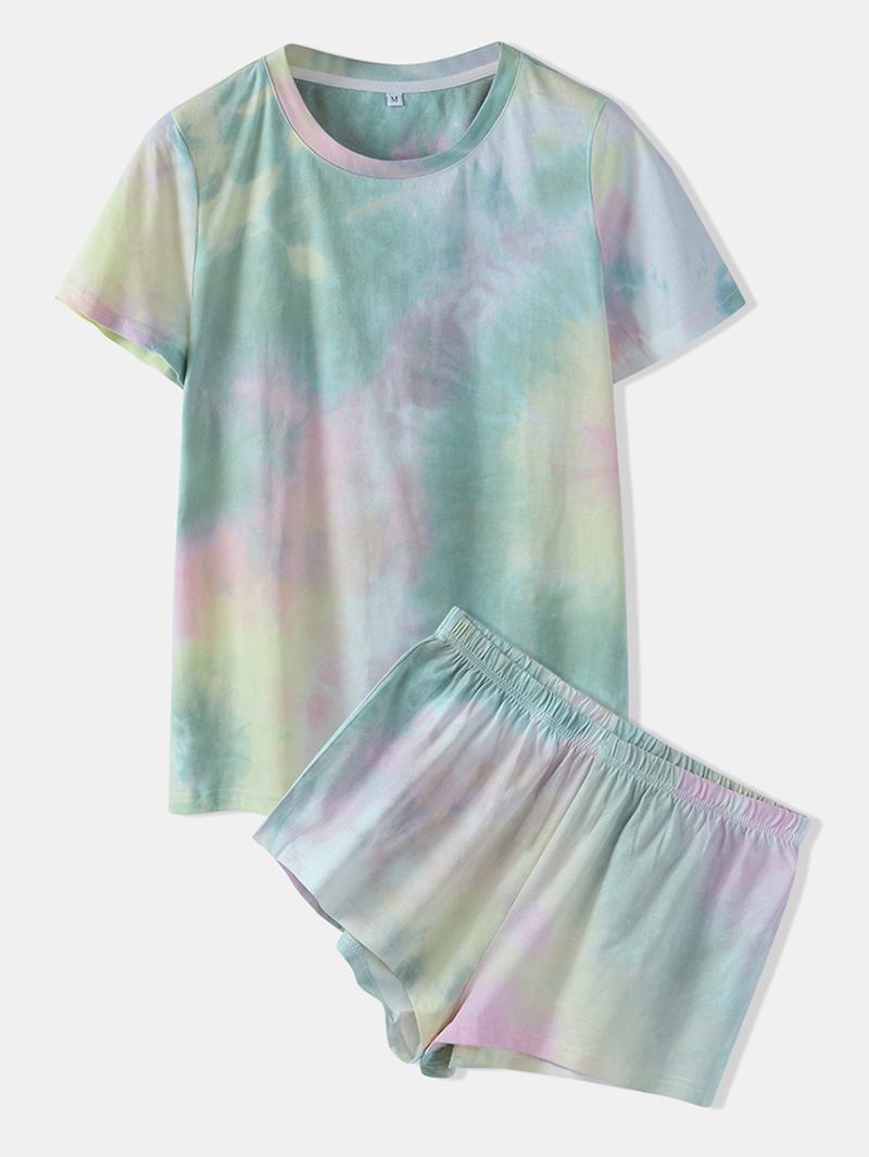 Kvinner Tie Dye Pyjamas Sett To Stykker Kortermet O-hals Softies Sommer Nattøy