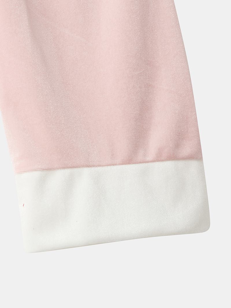 Kvinner Velour Kontrast V-hals Brev Broderi Cuff Koselige Pyjamas Sett