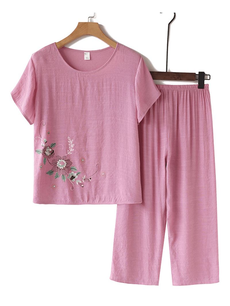 Kvinner Vintage Blomstrete Med Trykk Loungewear Kortermet Pustende Pyjamas