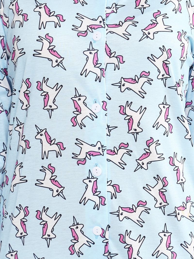 Langermet Unicorn Med Trykk Button-down O-neck Pysjamassett