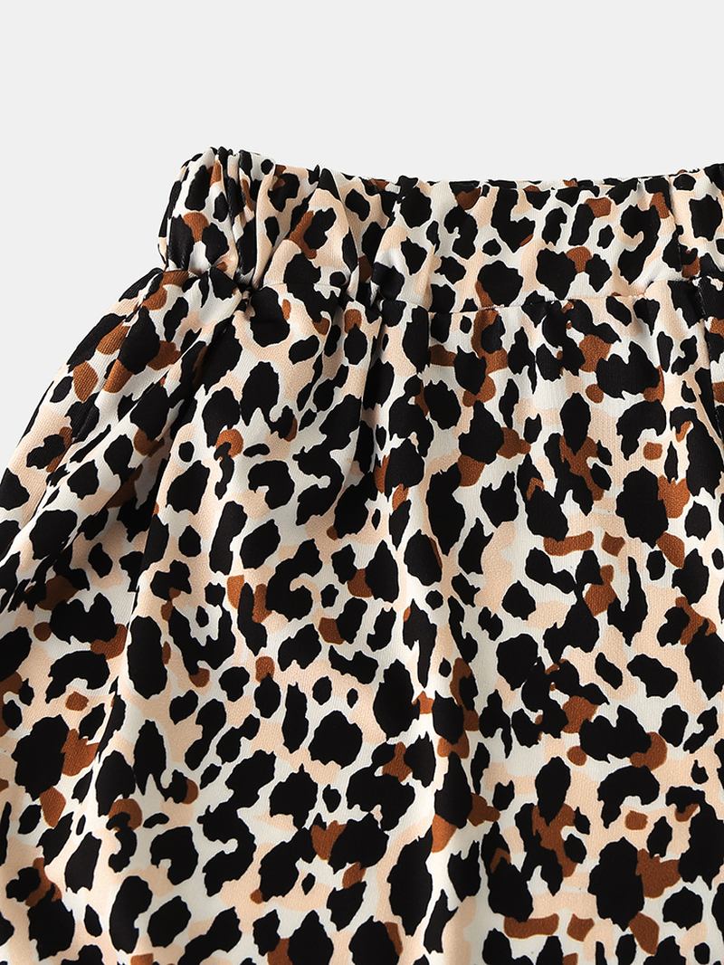 Leopard Med Trykk Pyjamas Sett To Deler O-hals Kortermet Kvinner Outwork Loungewear