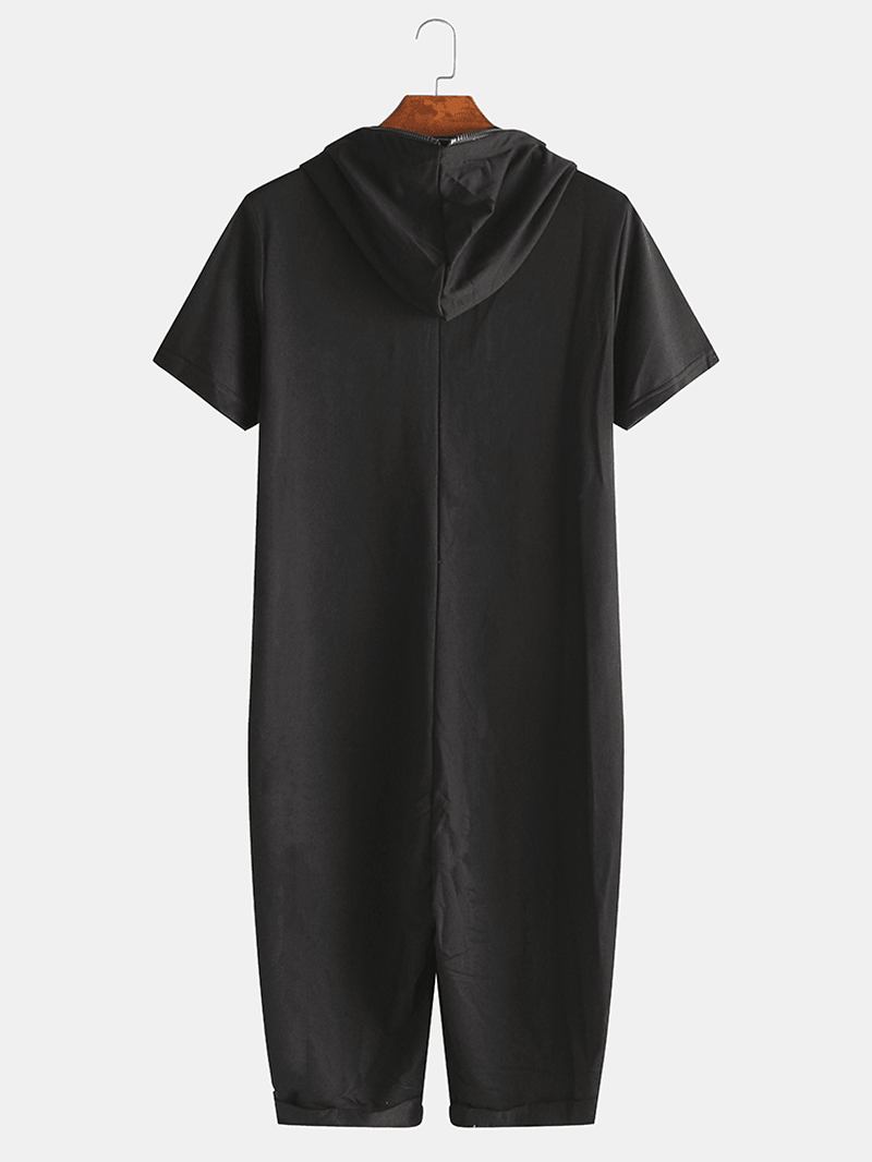 Menn Ensfarget Hette Lomme Kortermet Hjem Jumpsuit Glidelås Natttøy