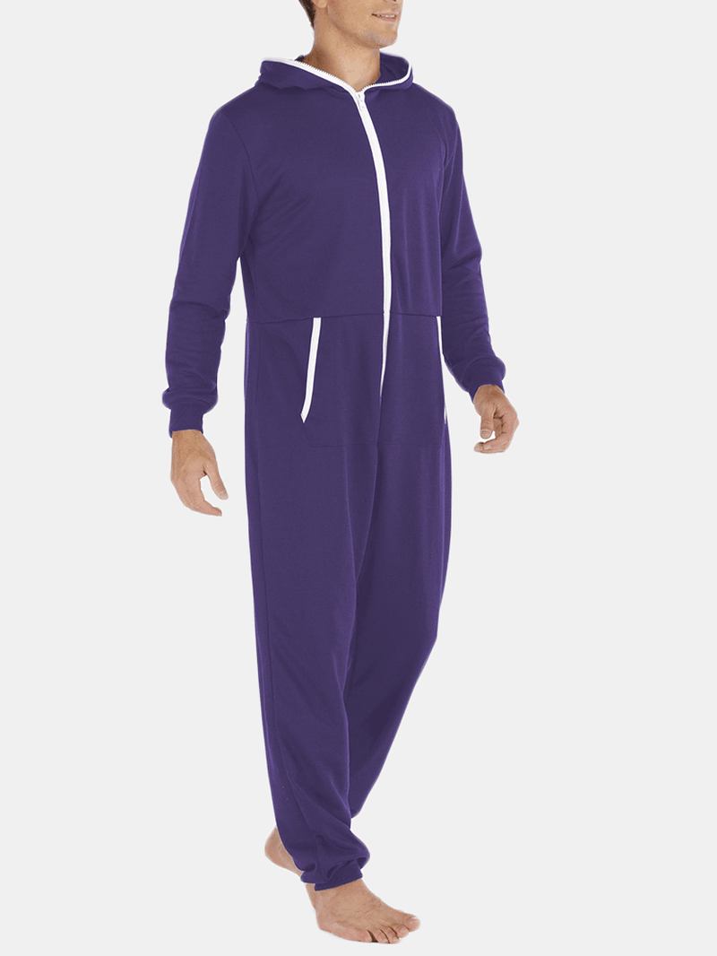 Menn Fritids Onesies Jumpsuit Hette Loungewear Løs Pyjamas