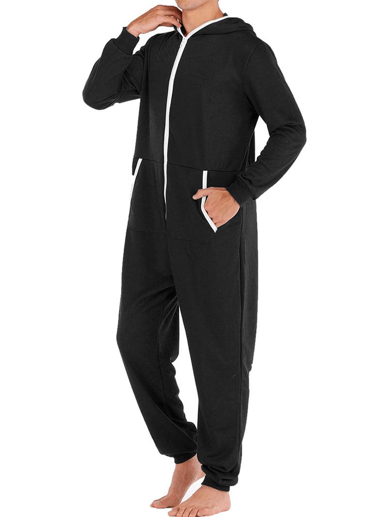 Menn Fritids Onesies Jumpsuit Hette Loungewear Løs Pyjamas