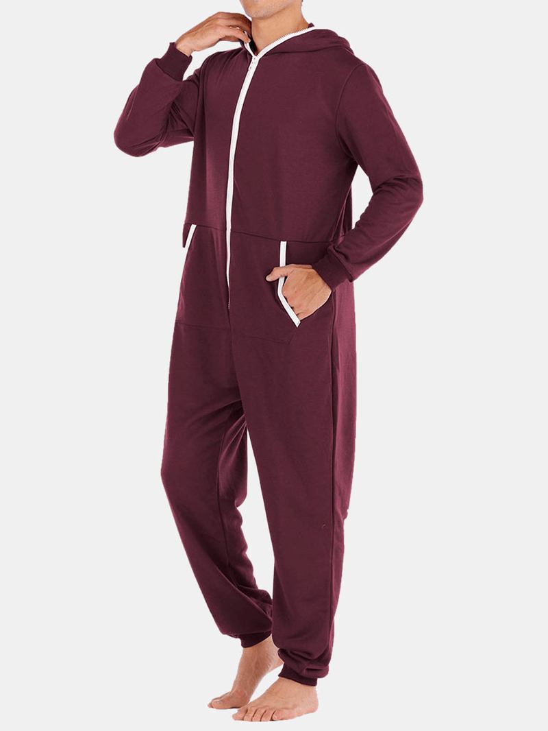 Menn Fritids Onesies Jumpsuit Hette Loungewear Løs Pyjamas