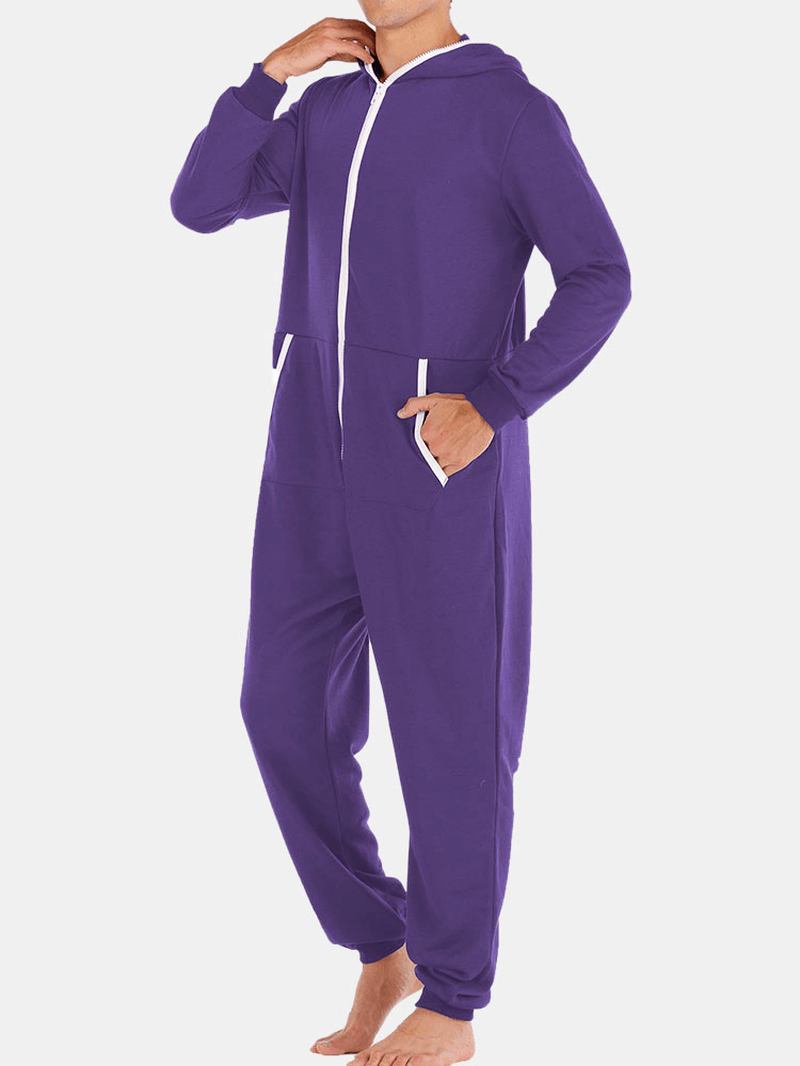 Menn Fritids Onesies Jumpsuit Hette Loungewear Løs Pyjamas