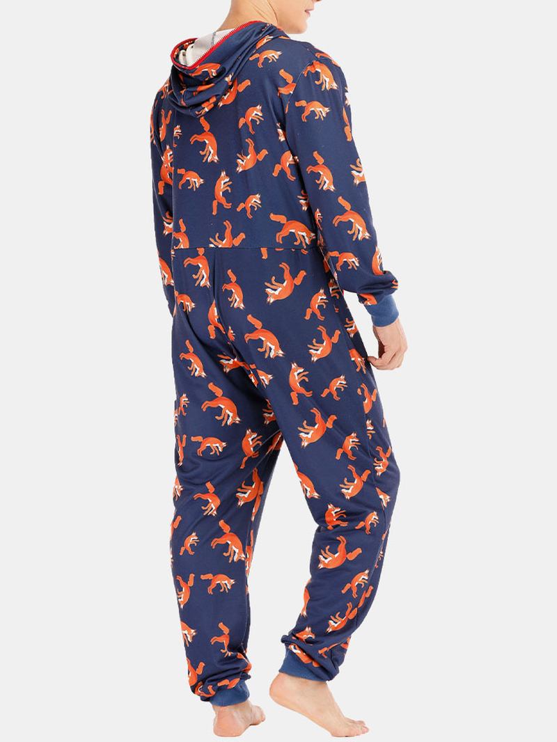 Menn Funny Wolf Med Trykk Jumpsuit Loungewear Royal Blue Hette Onesies Med Lommer