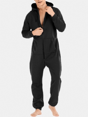 Menn Mulit Pockets Thicken Loungewear Zip Down Jumpsuit Vanlig Hettepyjamas