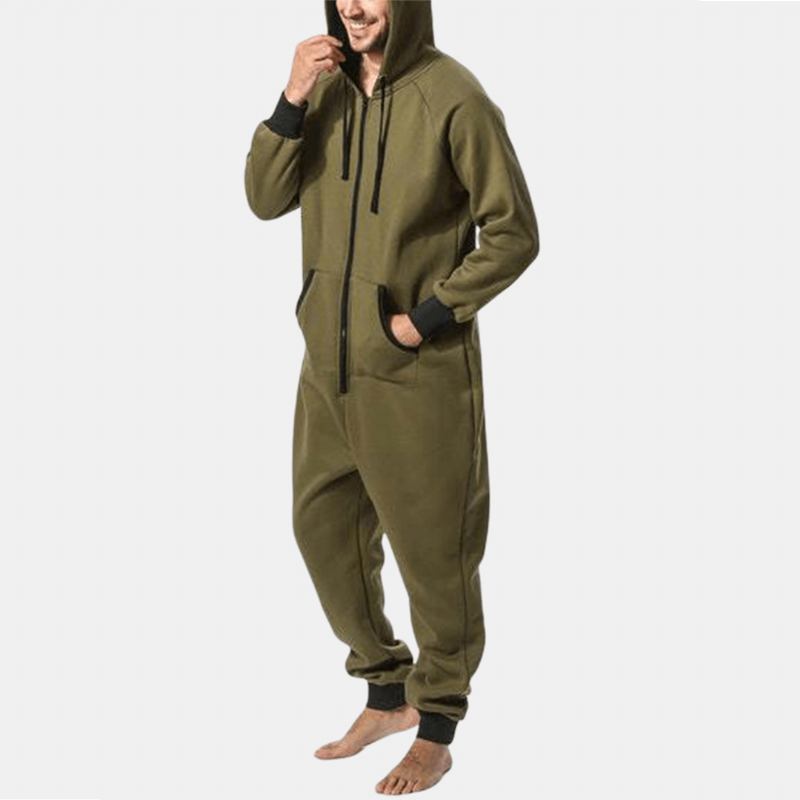 Menn Mulit Pockets Thicken Loungewear Zip Down Jumpsuit Vanlig Hettepyjamas