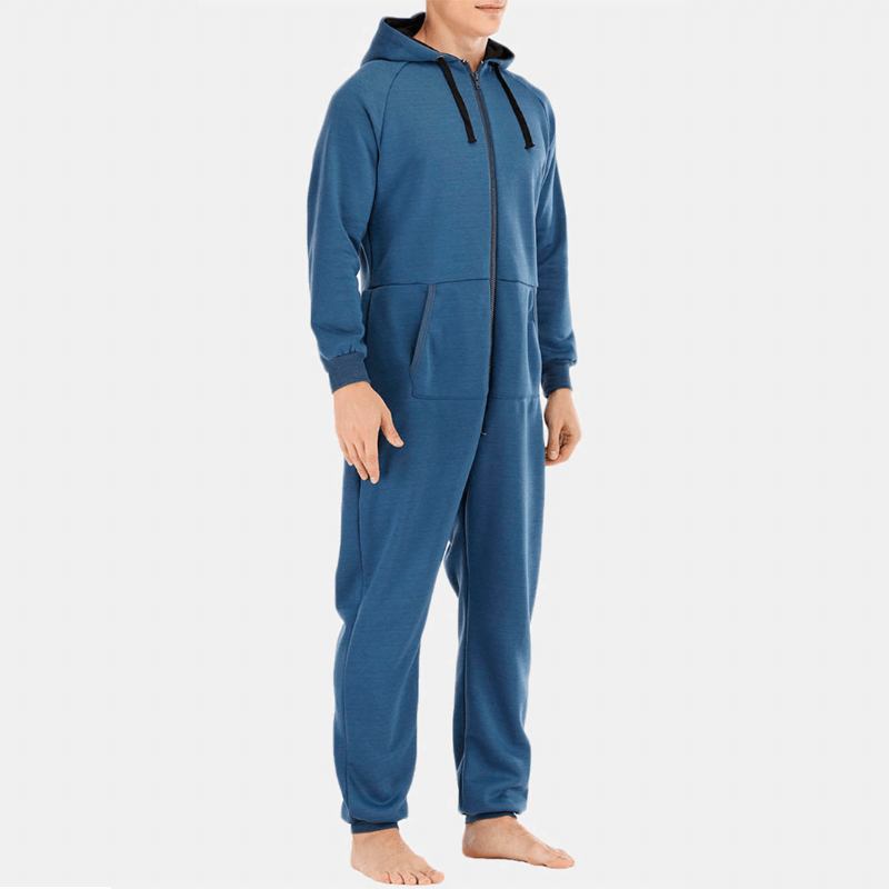 Menn Mulit Pockets Thicken Loungewear Zip Down Jumpsuit Vanlig Hettepyjamas