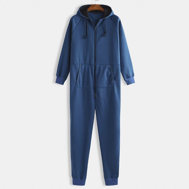 Menn Mulit Pockets Thicken Loungewear Zip Down Jumpsuit Vanlig Hettepyjamas