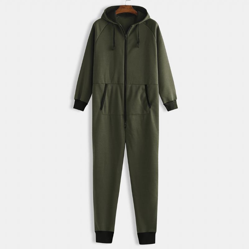 Menn Mulit Pockets Thicken Loungewear Zip Down Jumpsuit Vanlig Hettepyjamas