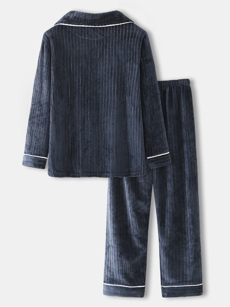 Menn Vinter Tykk Flanell Lapel Langermet Homewear Varm Pyjamas Set