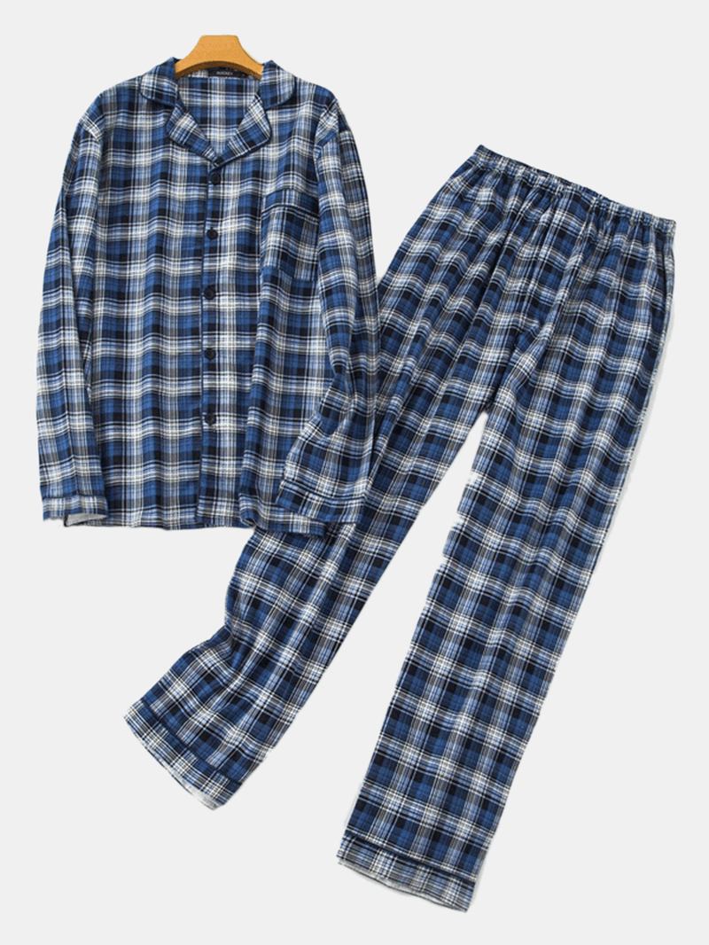 Plaid Bomull Varm Pyjamas Sett