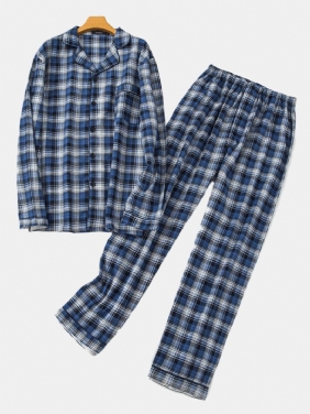 Plaid Bomull Varm Pyjamas Sett