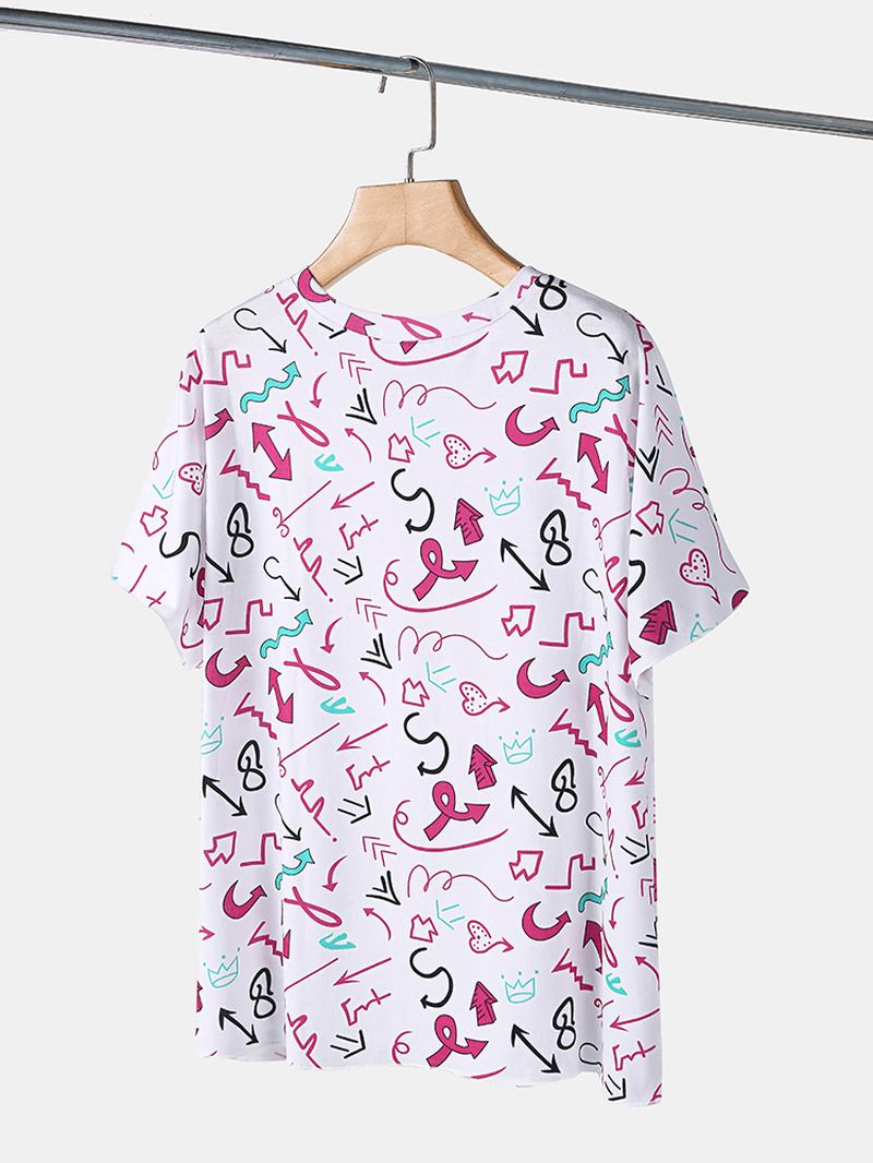 Plus Size Dame Graffiti Med Trykk Kortermet Snøring Fritids Pyjamas Set